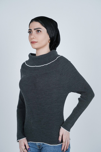 بافت آستین بلند یقه ایستاده زنانه   - 