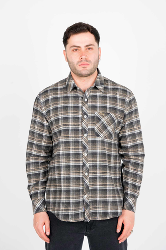 پیراهن آستین بلند پشمی یقه برگردان چهارخانه مردانه - 