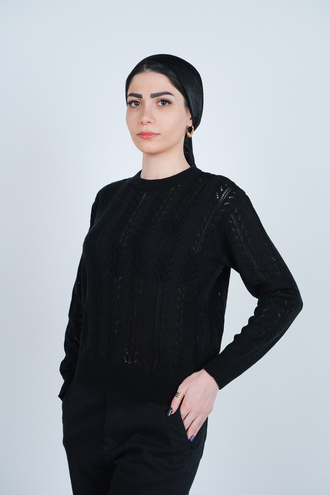 بافت آستین بلند یقه گرد زنانه - 