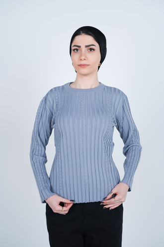 بافت یقه گرد آستین بلند زنانه   - 