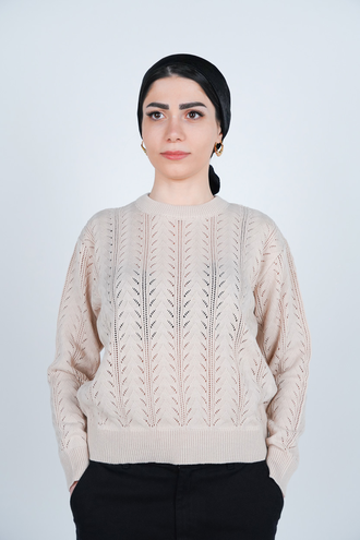 بافت آستین بلند یقه گرد زنانه - 