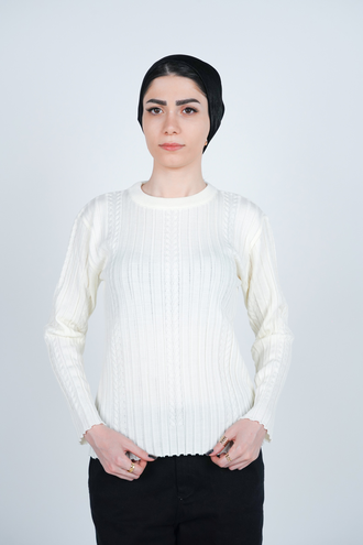 بافت یقه گرد آستین بلند زنانه   - 