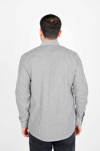 پیراهن آستین بلند یقه برگردان راه راه مردانه - 