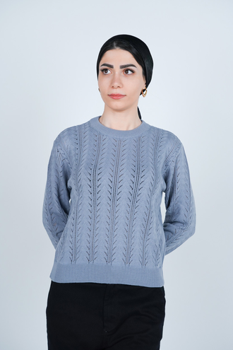 بافت آستین بلند یقه گرد زنانه  - 