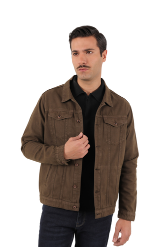 کاپشن کتان مردانه رنگ قهوه ای - 