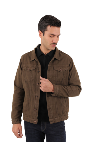 کاپشن کتان مردانه رنگ قهوه ای - 