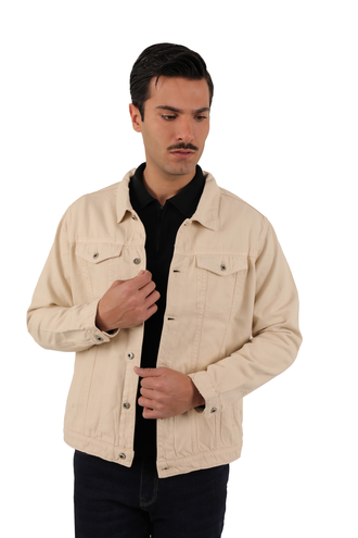 کاپشن کتان مردانه رنگ کرم - 