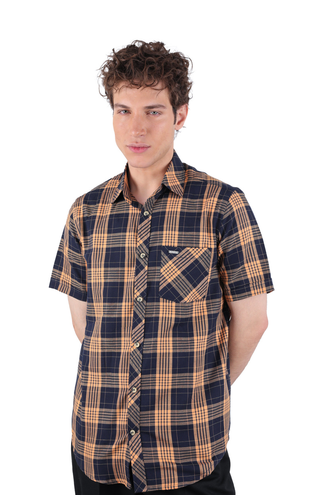 پیراهن آستین کوتاه چهارخانه مردانه - 