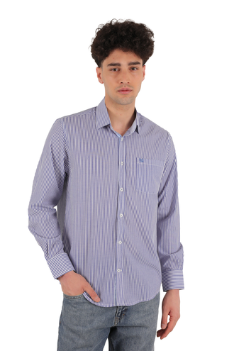 پیراهن آستین بلند کلاسیک مردانه طرح راه راه - 