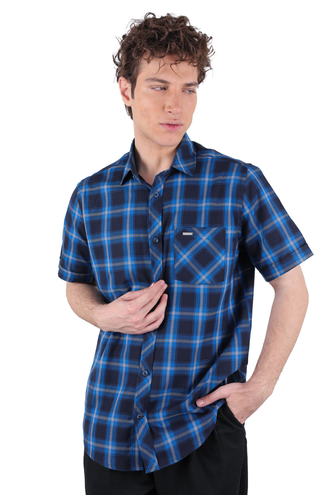 پیراهن آستین کوتاه چهارخانه مردانه - 