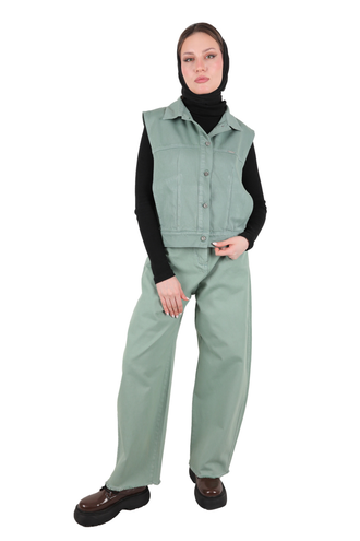 ست جلیقه و شلوار کتان زنانه - 