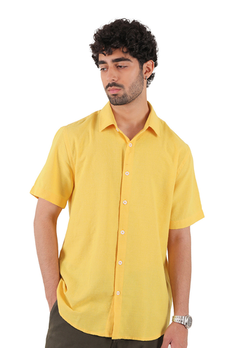 پیراهن آستین کوتاه یقه برگردان لینن مردانه - 
