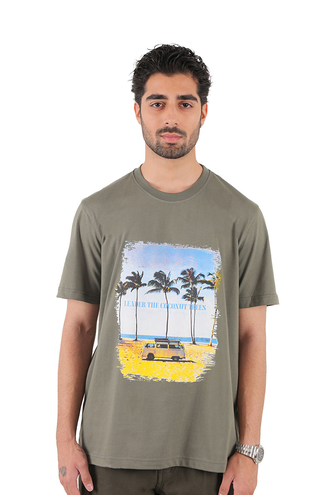 تیشرت آستین کوتاه یقه گرد چاپدار - 