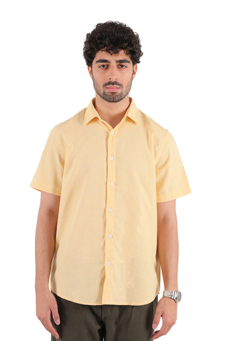 پیراهن آستین کوتاه یقه برگردان لینن مردانه - 