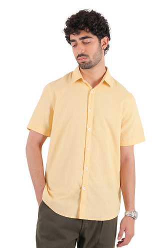 پیراهن آستین کوتاه یقه برگردان لینن مردانه - 