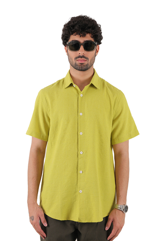 پیراهن آستین کوتاه یقه برگردان لینن مردانه - 