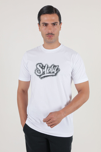 تیشرت آستین کوتاه یقه گرد چاپدار - 