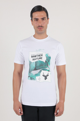 تیشرت آستین کوتاه یقه گرد چاپدار - 