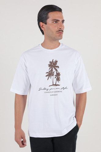 تیشرت آستین کوتاه یقه گرد چاپدار - 