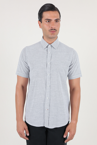 پیراهن آستین کوتاه مردانه کلاسیک طرح راه راه - 