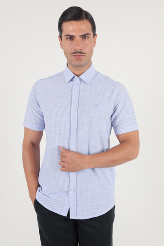 پیراهن آستین کوتاه مردانه کلاسیک طرح راه راه - 