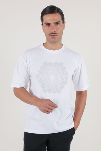 تیشرت آستین کوتاه یقه گرد چاپدار - 