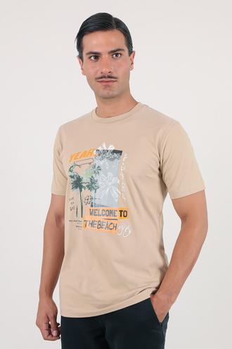 تیشرت آستین کوتاه یقه گرد چاپدار - 