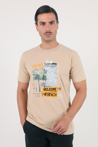 تیشرت آستین کوتاه یقه گرد چاپدار - 