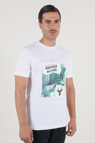 تیشرت آستین کوتاه یقه گرد چاپدار - 