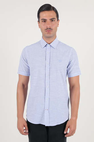 پیراهن آستین کوتاه مردانه کلاسیک طرح راه راه - 