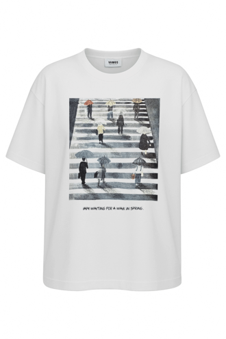 تیشرت آستین کوتاه یقه گرد چاپدار - 