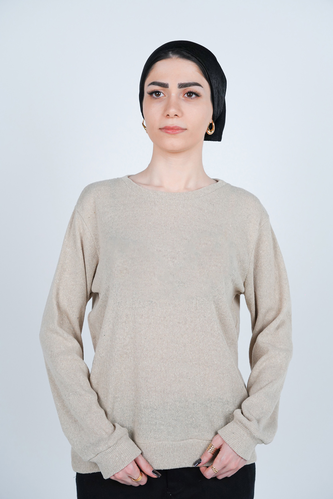 تیشرت بافت یقه گرد آستین بلند زنانه