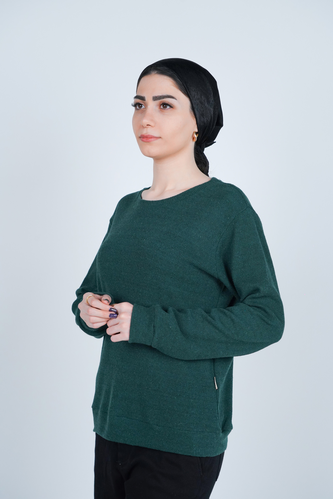 تیشرت بافت یقه گرد آستین بلند زنانه