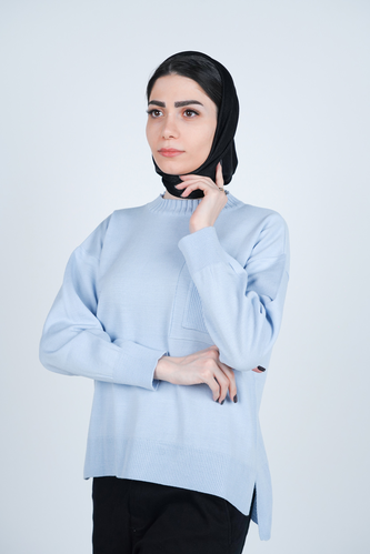 بافت یقه گرد آستین بلند جیب دار زنانه 