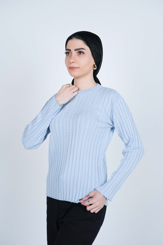 بافت یقه گرد آستین بلند زنانه  