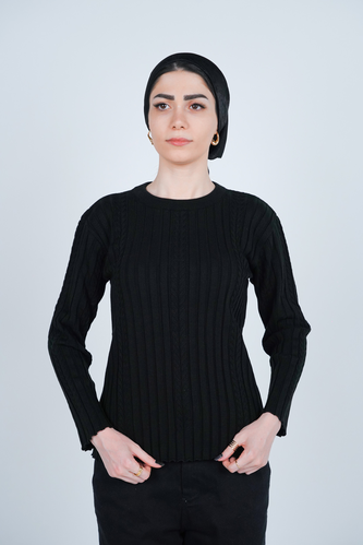 بافت یقه گرد آستین بلند زنانه 