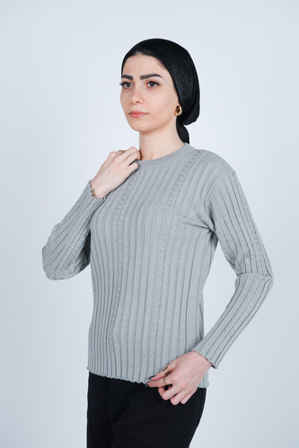 بافت یقه گرد آستین بلند زنانه 