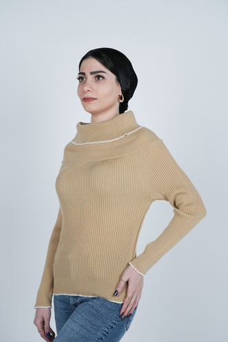 بافت آستین بلند یقه ایستاده زنانه  