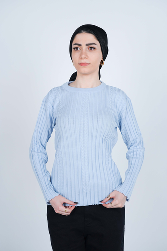 بافت یقه گرد آستین بلند زنانه  