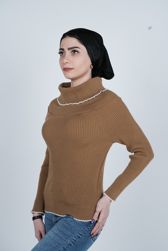 بافت آستین بلند یقه ایستاده زنانه 