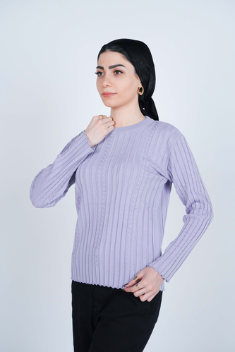 بافت یقه گرد آستین بلند زنانه  