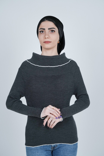 بافت آستین بلند یقه ایستاده زنانه  