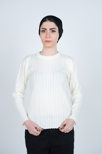 بافت یقه گرد آستین بلند زنانه  